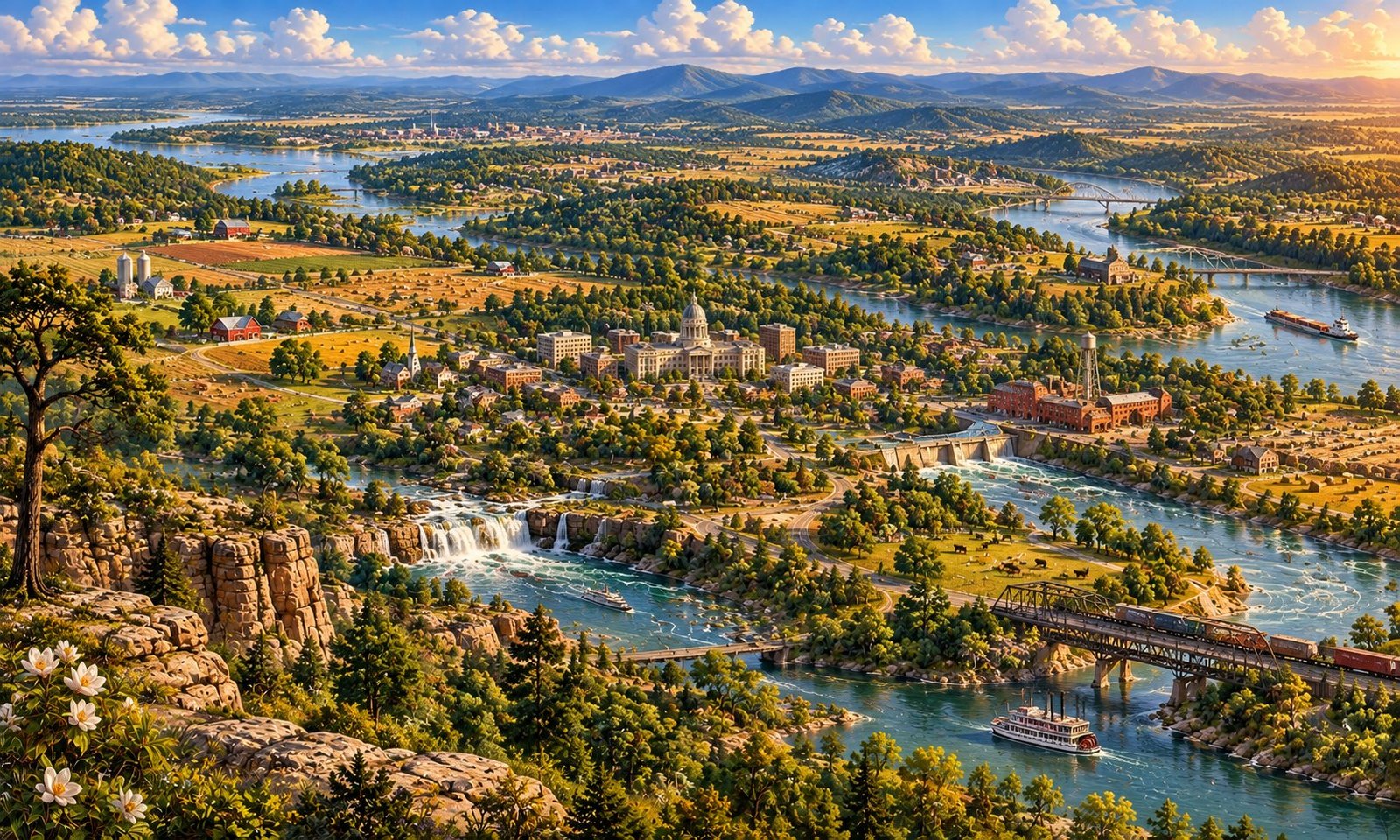 Conceptual landscape of Interior South, with landmarks for discovery.