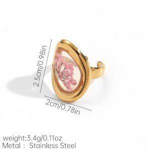 Fashion French Open Stainless Steel Dried Flower Ring Square Oval Flower Simple Light Luxury Eternal Flower Open Ring