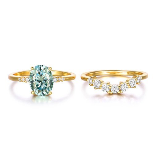S925 Silver Gold Plated 2ct Oval Moissanite Bridal Ring Set 9x7mm D Color VVS1 Curved Pave Band US 6-9 GRA Certified Gift Box