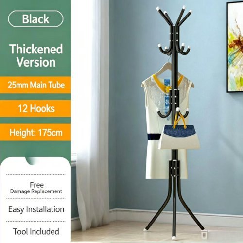 Freestanding Coat Rack And Multi-tier Metal Storage Unit Suitable For Offices And Entryways.