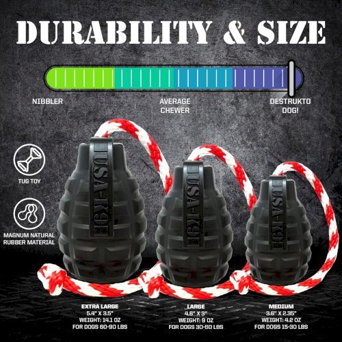 USA-K9 Magnum Grenade - Black Magnum Rubber Chew Toy for Extreme Chewers